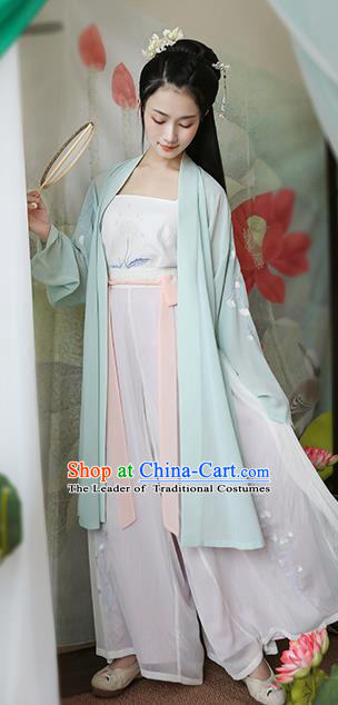 Traditional Chinese Ancient Hanfu Princess Costume Green Cardigan, Asian China Song Dynasty Palace Lady Embroidered Clothing for Women