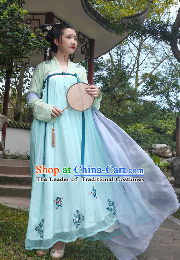 Traditional Chinese Ancient Hanfu Princess Costume Green Slip Skirt, Asian China Tang Dynasty Palace Lady Embroidered Clothing for Women