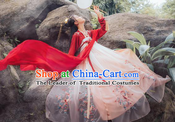 Traditional Chinese Ancient Hanfu Costume Palace Lady Dress, Asian China Tang Dynasty Princess Embroidered Clothing for Women