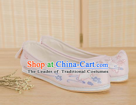 Traditional Chinese Ancient Hanfu Shoes, Asian China Han Dynasty Princess Shoes Embroidered Shoes Pink Blood Stained Shoes