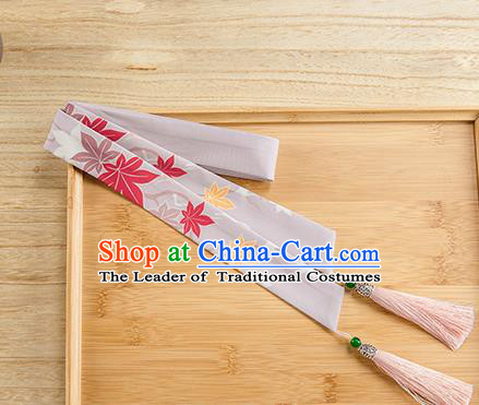 Traditional Chinese Ancient Hanfu Hair Accessories, Asian China Han Dynasty Princess Hair Clasp Printing Maple Leaf Purple Tassel Silk Headband