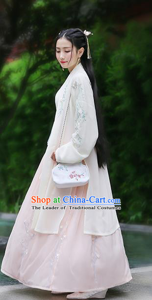 Traditional Chinese Ancient Hanfu Princess Costume Yellow Embroidered Cloak, Asian China Song Dynasty Palace Lady Cardigan Clothing for Women