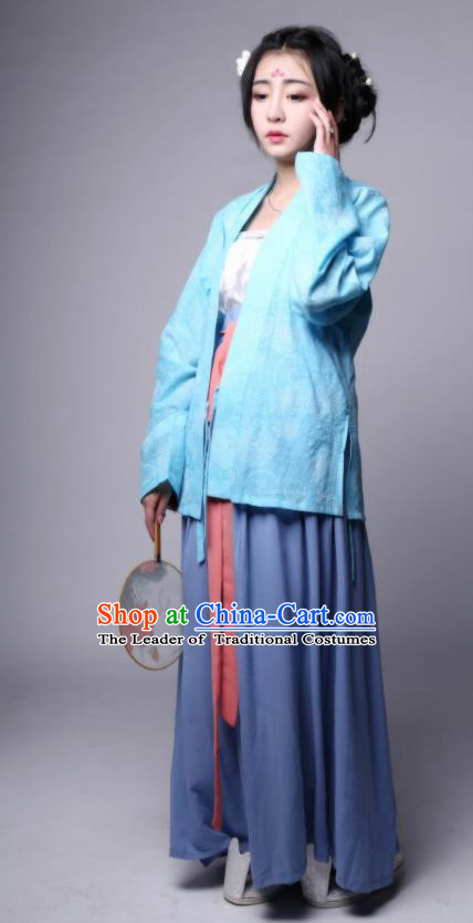 Traditional Chinese Ancient Hanfu Princess Costume, Asian China Song Dynasty Young Lady Embroidered Blouse and Skirts for Women