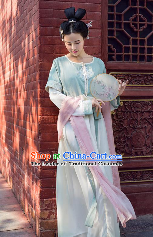 Traditional Chinese Ancient Palace Lady Costume White Cardigan, Asian China Tang Dynasty Imperial Concubine Embroidered Blouse Clothing for Women