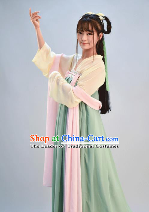 Traditional Chinese Ancient Young Lady Costume, Asian China Tang Dynasty Imperial Princess Embroidered Green Slip Skirt for Women