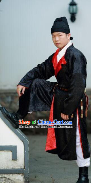 Traditional Chinese Ancient Costume Black Robe, Asian China Ming Dynasty Swordsman Embroidered Clothing for Men
