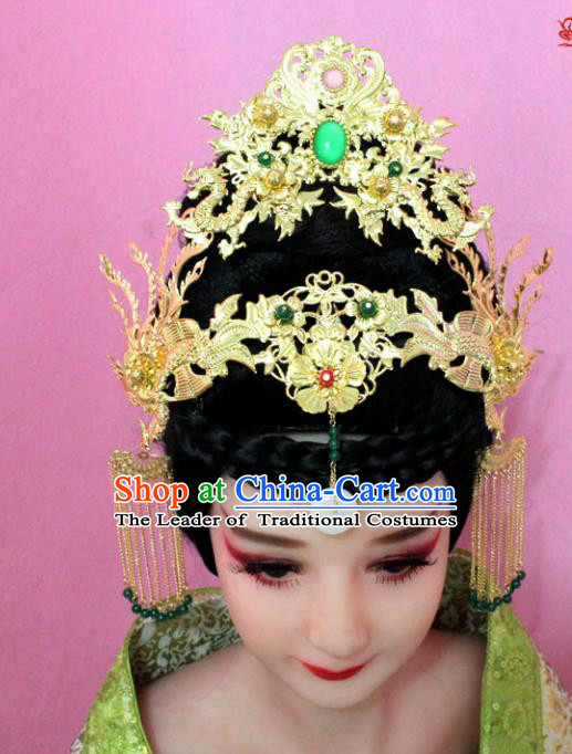 Traditional Handmade Chinese Hair Accessories Empress Phoenix Coronet, China Palace Lady Tassel Step Shake Hairpins for Women