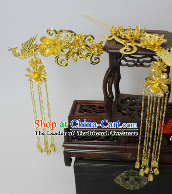 Traditional Handmade Chinese Hair Accessories Empress Phoenix Hairpins, Tang Dynasty Palace Lady Tassel Step Shake for Women