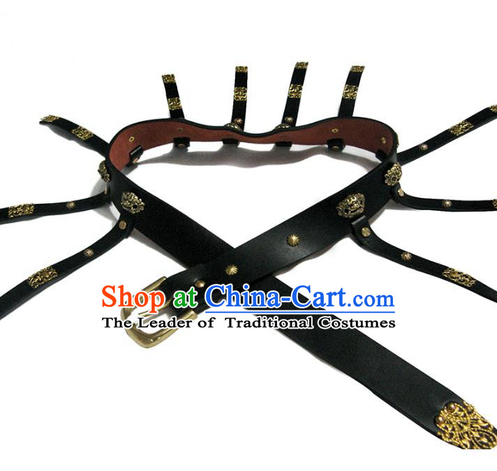 Traditional Handmade Chinese Accessories Ming Dynasty Emperor Belts, China Majesty Black Leather Waistband for Men