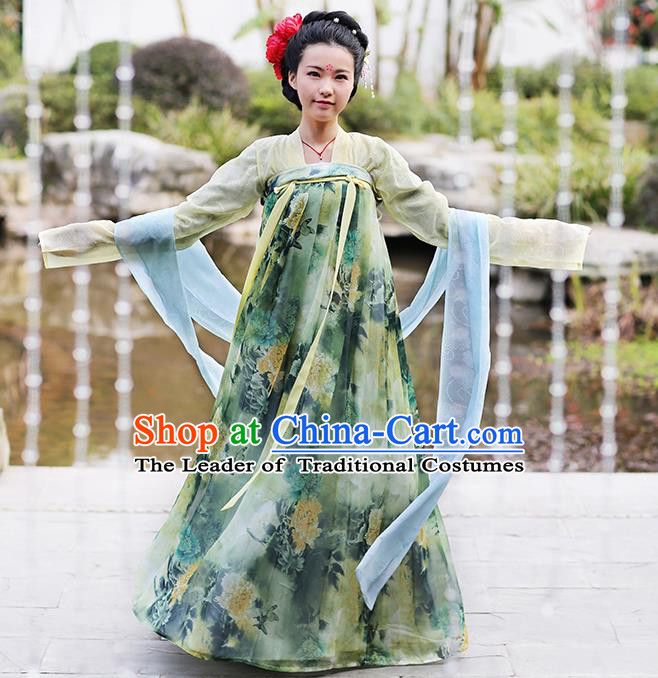 Asian Chinese Tang Dynasty Princess Costume Slip Skirt Complete Set, Ancient China Palace Lady Clothing for Women
