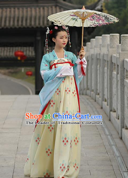 Asian Chinese Tang Dynasty Princess Costume Embroidery Dress, Ancient China Palace Lady Embroidered Clothing for Women