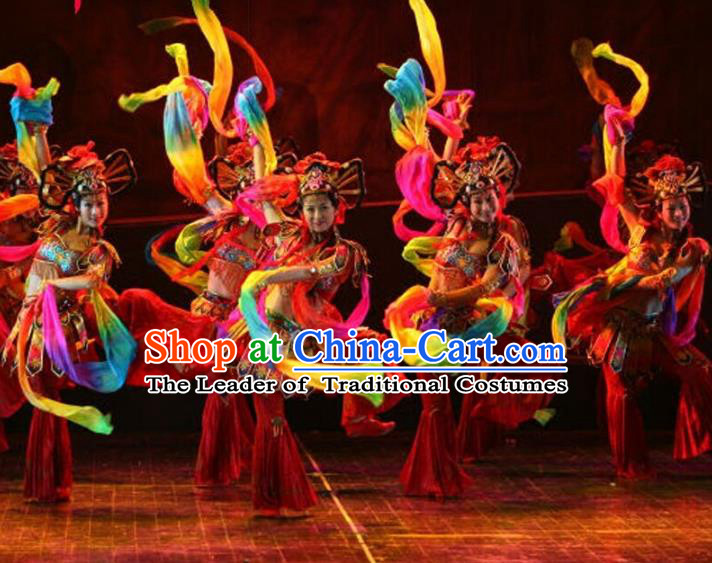 Traditional Chinese Yangge Fan Dancing Costume Modern Dance Dress Clothing and Headwear