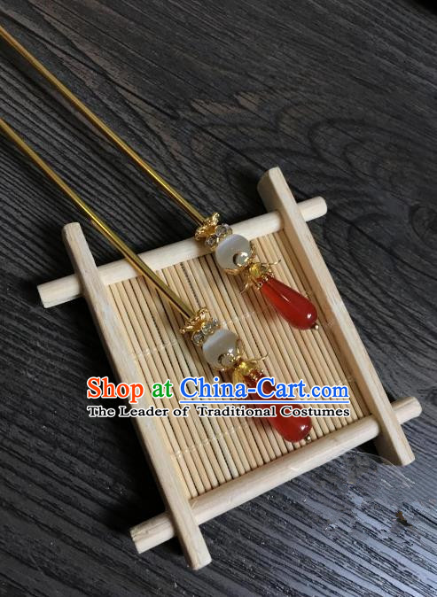 Traditional Handmade Chinese Hair Accessories Red Jade Hairpins, China Palace Lady Hanfu Hair Stick for Women
