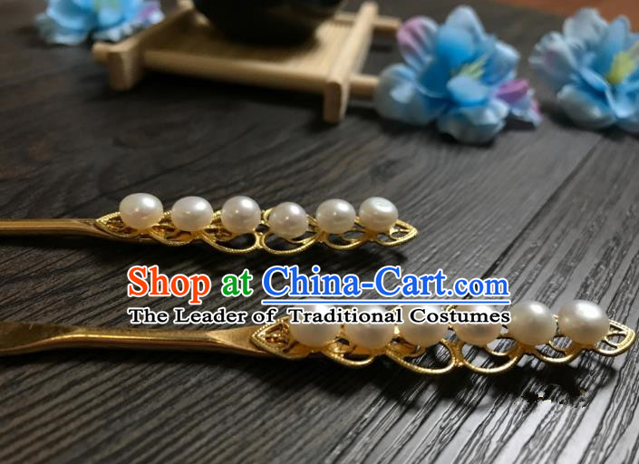 Traditional Handmade Chinese Hair Accessories Copper Hairpins, China Palace Lady Hanfu Pearls Hair Stick for Women