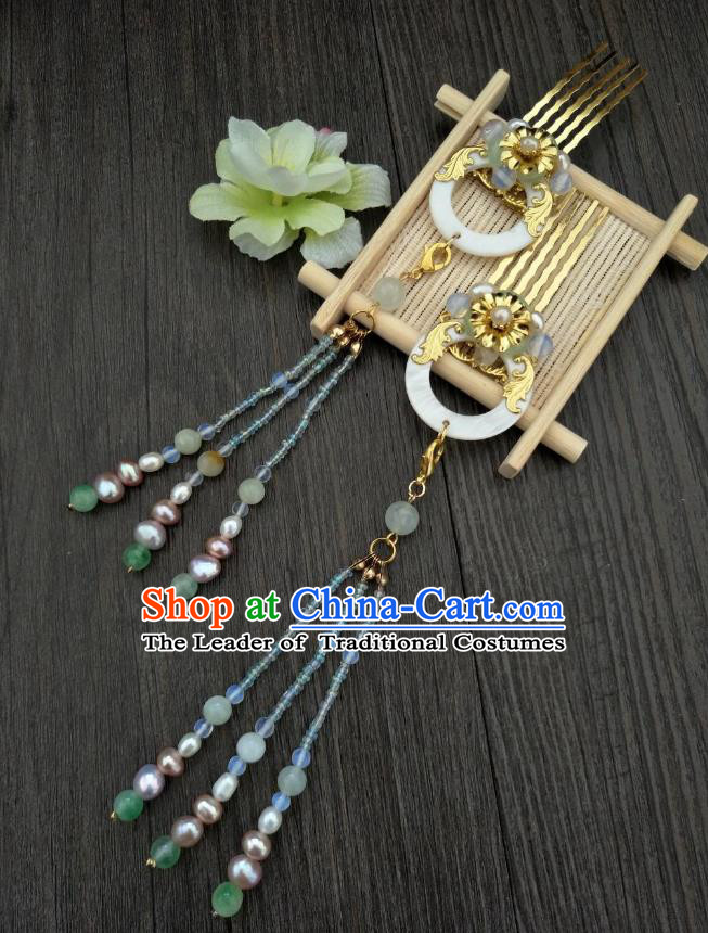 Traditional Handmade Chinese Hair Accessories Hanfu Shell Hair Comb, China Palace Lady Tassel Hairpins for Women
