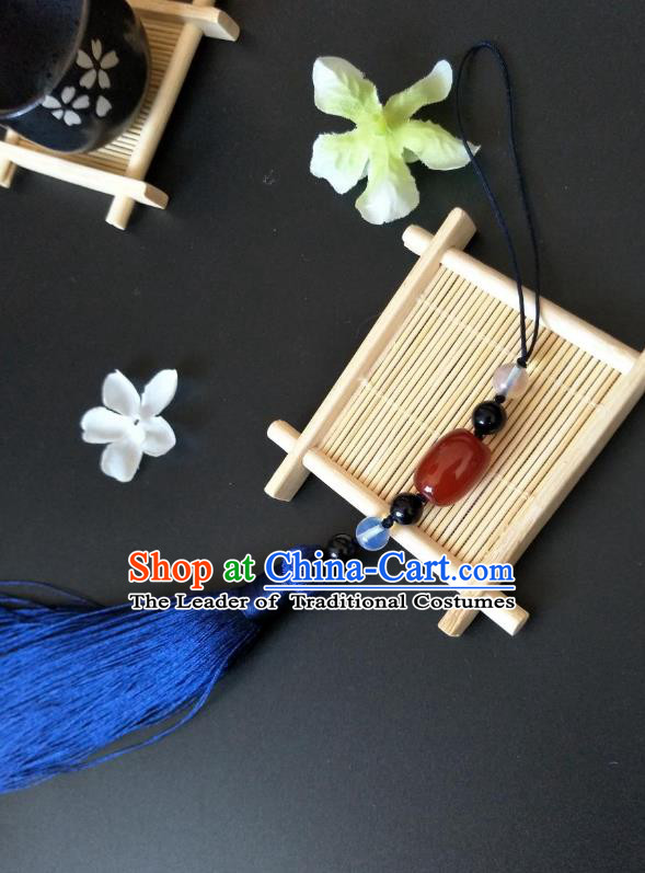 Traditional Handmade Chinese Hanfu Accessories Jade Pendant, China Palace Lady Blue Tassel Waist Pendant for Women