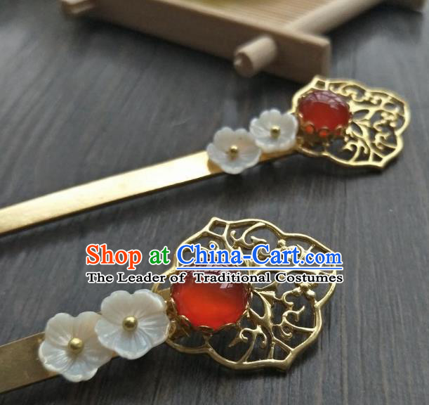 Traditional Handmade Chinese Hair Accessories Red Agate Hairpins, China Ancient Tang Dynasty Palace Lady Hanfu Hair Stick for Women