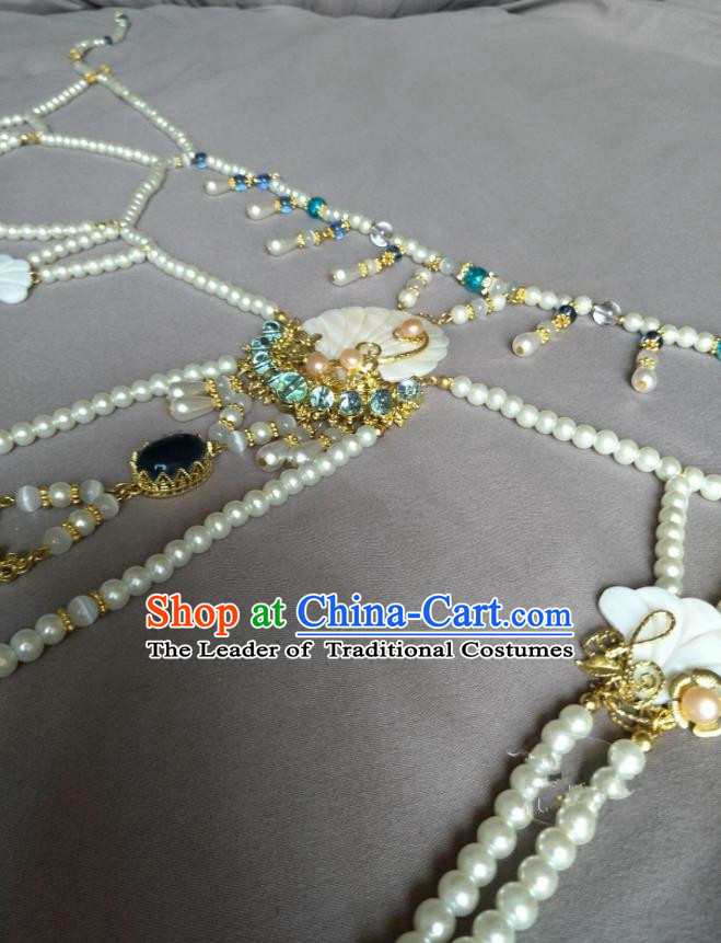Traditional Handmade Chinese Accessories Pearls Waist Chain, China Palace Lady Hanfu Tassel Waist Pendant Belts for Women