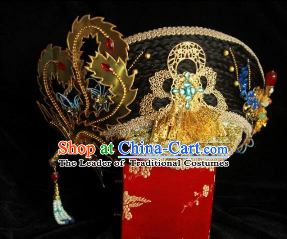 Traditional Handmade Chinese Qing Dynasty Hair Accessories Headwear, Manchu High Coiffure Imperial Concubine Headpiece for Women