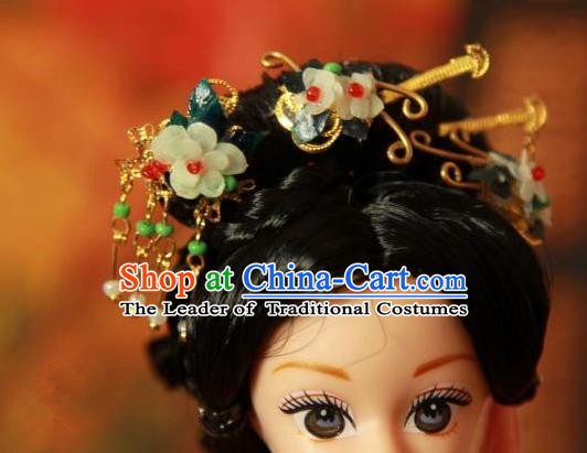 Traditional Handmade Chinese Tang Dynasty Hair Accessories Complete Set, Ancient China Imperial Concubine Hairpins Headpiece