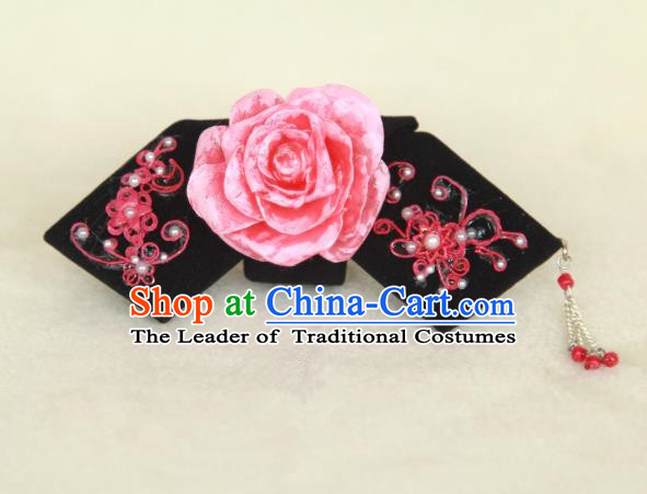 Traditional Handmade Chinese Qing Dynasty Hair Accessories Tassel Peony Headwear, Manchu High Coiffure Imperial Concubine Headpiece