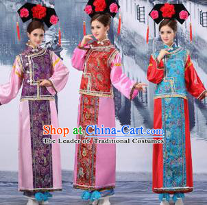 Traditional Ancient Chinese Manchu Imperial Concubine Costume, Asian Chinese Qing Dynasty Palace Lady Embroidered Dress Clothing for Women