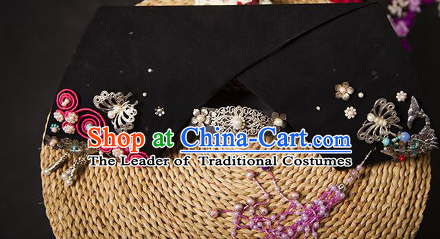 Traditional Handmade Chinese Hair Accessories Qing Dynasty Empress Banners Headwear, Manchu Imperial Concubine Hairpins for Women