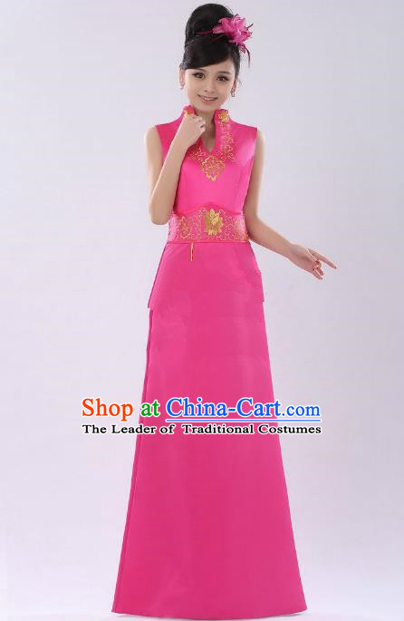 Traditional Ancient Chinese Republic of China Young Lady Pink Long Cheongsam, Asian Chinese Chirpaur Qipao Dress Clothing for Women