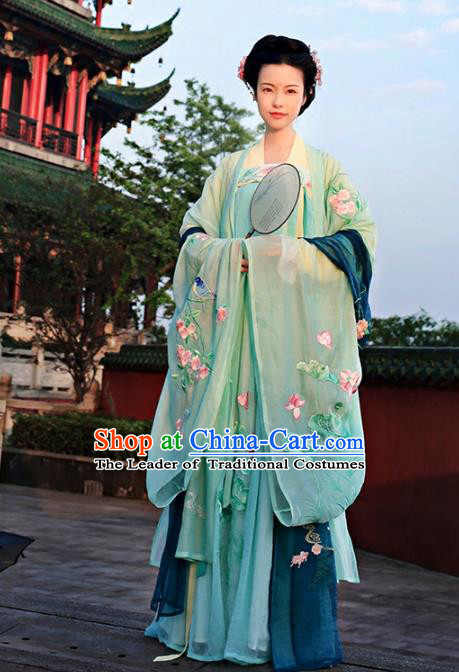 Asian Chinese Tang Dynasty Princess Embroidered Costume, Ancient China Young Lady Embroidery Wide Sleeve Cardigan