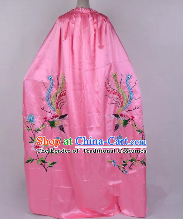 Top Grade Professional Beijing Opera Diva Costume Young Lady Embroidered Pink Cloak, Traditional Ancient Chinese Peking Opera Princess Embroidery Phoenix Mantle Clothing