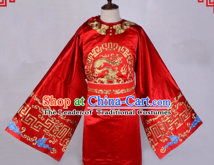 Top Grade Professional Beijing Opera Niche Costume Officer Red Embroidered Robe, Traditional Ancient Chinese Peking Opera Embroidery Gwanbok Clothing