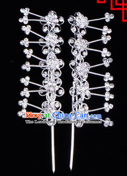 Traditional Beijing Opera Diva Hair Accessories Crystal Plum Blossom Head Ornaments Hairpins, Ancient Chinese Peking Opera Hua Tan Hair Stick Headwear