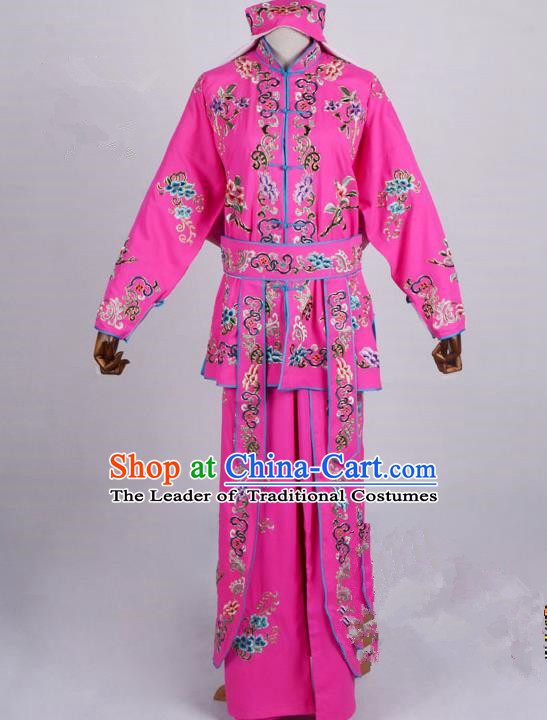 Traditional China Beijing Opera Swordplay Costume, Ancient Chinese Peking Opera Blues Warrior Embroidery Pink Clothing