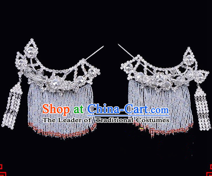 Traditional Beijing Opera Diva Hair Accessories Crystal Hairpins Temples Curtain Step Shake, Ancient Chinese Peking Opera Hua Tan Hair Stick Headwear