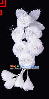 Traditional Beijing Opera Diva Hair Accessories White Silk Jasmine Flower Hairpins, Ancient Chinese Peking Opera Setp Shake Hua Tan Hair Stick Headwear