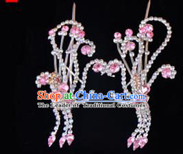 Traditional Beijing Opera Diva Hair Accessories Pink Crystal Head Ornaments Phoenix Step Shake, Ancient Chinese Peking Opera Hua Tan Hairpins Headwear