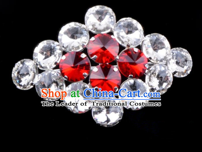 Traditional Beijing Opera Young Lady Jewelry Accessories Diva Red Crystal Brooch, Ancient Chinese Peking Opera Hua Tan Breastpin