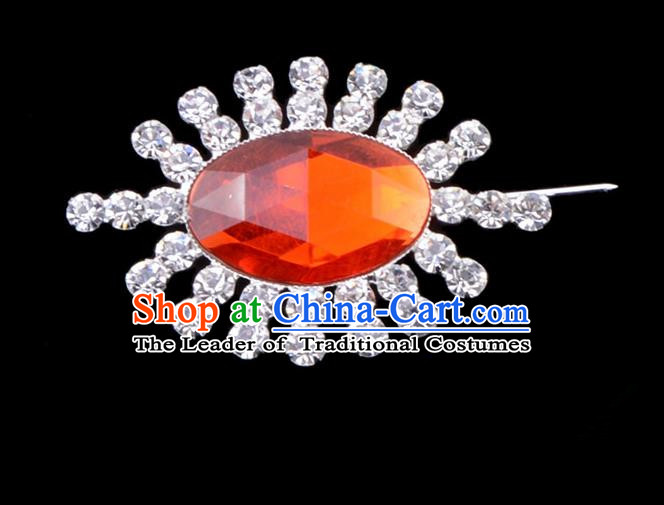 Traditional Beijing Opera Young Lady Jewelry Accessories Diva Crystal Red Brooch, Ancient Chinese Peking Opera Hua Tan Breastpin
