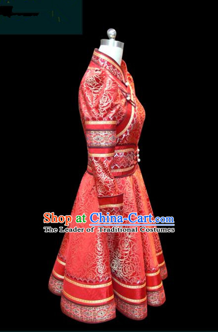 Traditional Chinese Mongol Nationality Dance Costume Mongols Folk Dance Robe Mongolian Minority  Costume and headwear