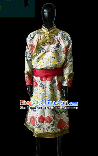 Traditional Chinese Mongol Nationality Dance Costume Bridegroom Mongolian Robe, Chinese Mongolian Minority Nationality Royal Highness Embroidery Costume for Men