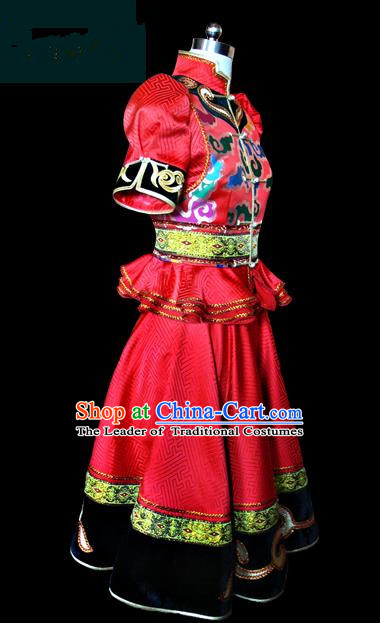Traditional Chinese Mongol Nationality Dance Costume Mongols Folk Dance Robe Mongolian Minority  Costume and headwear
