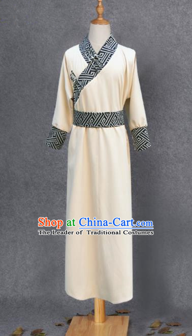 Traditional Chinese Mongol Nationality Costume Young Men White Mongolian Robe, Chinese Mongolian Minority Nationality Clothing for Men