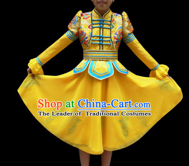 Traditional Chinese Mongol Nationality Dance Costume Mongols Folk Dance Robe Mongolian Minority  Costume and headwear
