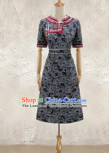 Traditional Chinese National Costume Elegant Hanfu Black Dress, China Tang Suit Plated Buttons Chirpaur Cheongsam Qipao for Women