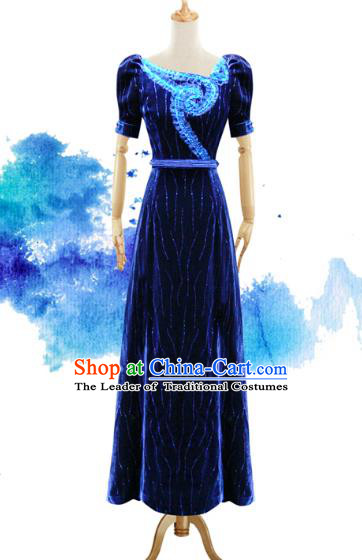 Traditional Chinese National Costume Elegant Hanfu Blue Velvet Dress, China Tang Suit Plated Buttons Chirpaur Cheongsam Qipao for Women