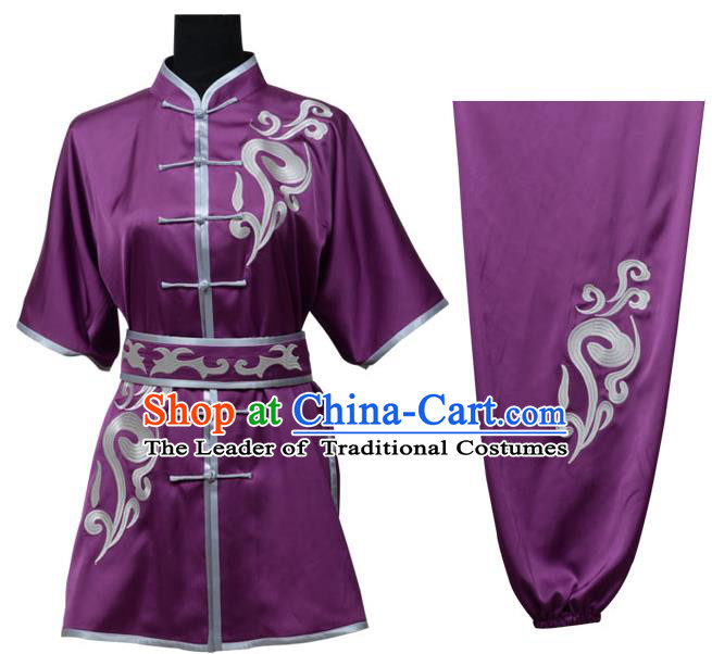 Top Kung Fu Costume Martial Arts Costume Kung Fu Training Purple Uniform, Gongfu Shaolin Wushu Embroidery Tai Ji Clothing for Women