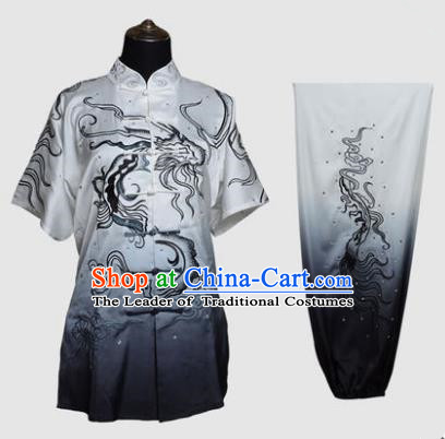 Top Kung Fu Costume Martial Arts Costume Kung Fu Training Plated Buttons Uniform, Gongfu Shaolin Wushu Ink Painting Dragon Tai Ji Clothing for Women for Men