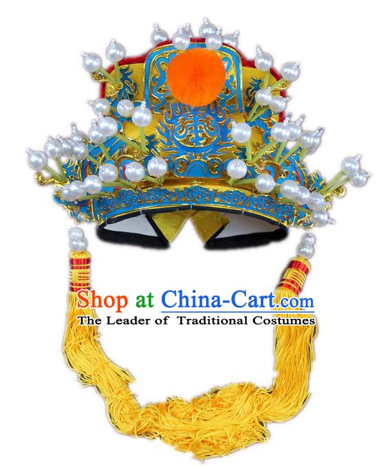 Traditional China Beijing Opera Royal Highness Hats, Chinese Peking Opera Emperor Headwear