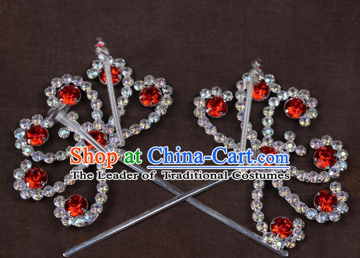 Traditional China Beijing Opera Actress Hair Accessories Hairpins, Chinese Peking Opera Diva Crystal Step Shake Headwear