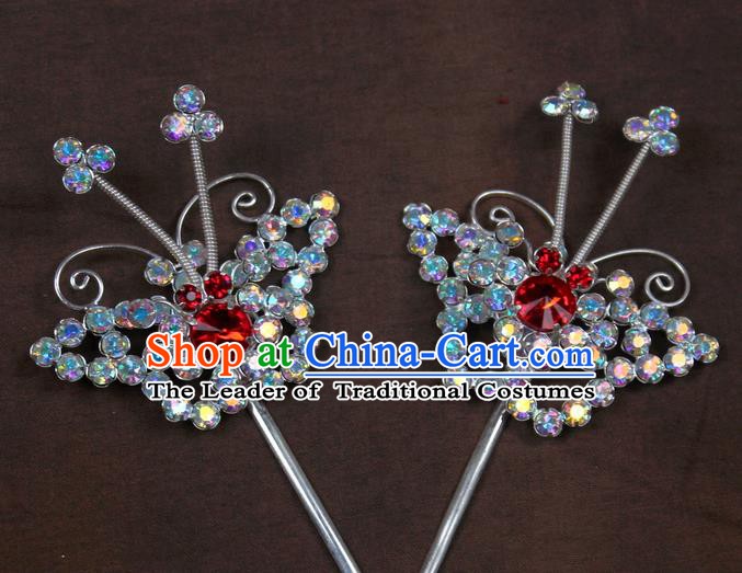 Traditional China Beijing Opera Actress Hair Accessories Crystal Hairpins, Chinese Peking Opera Diva Butterfly Headwear